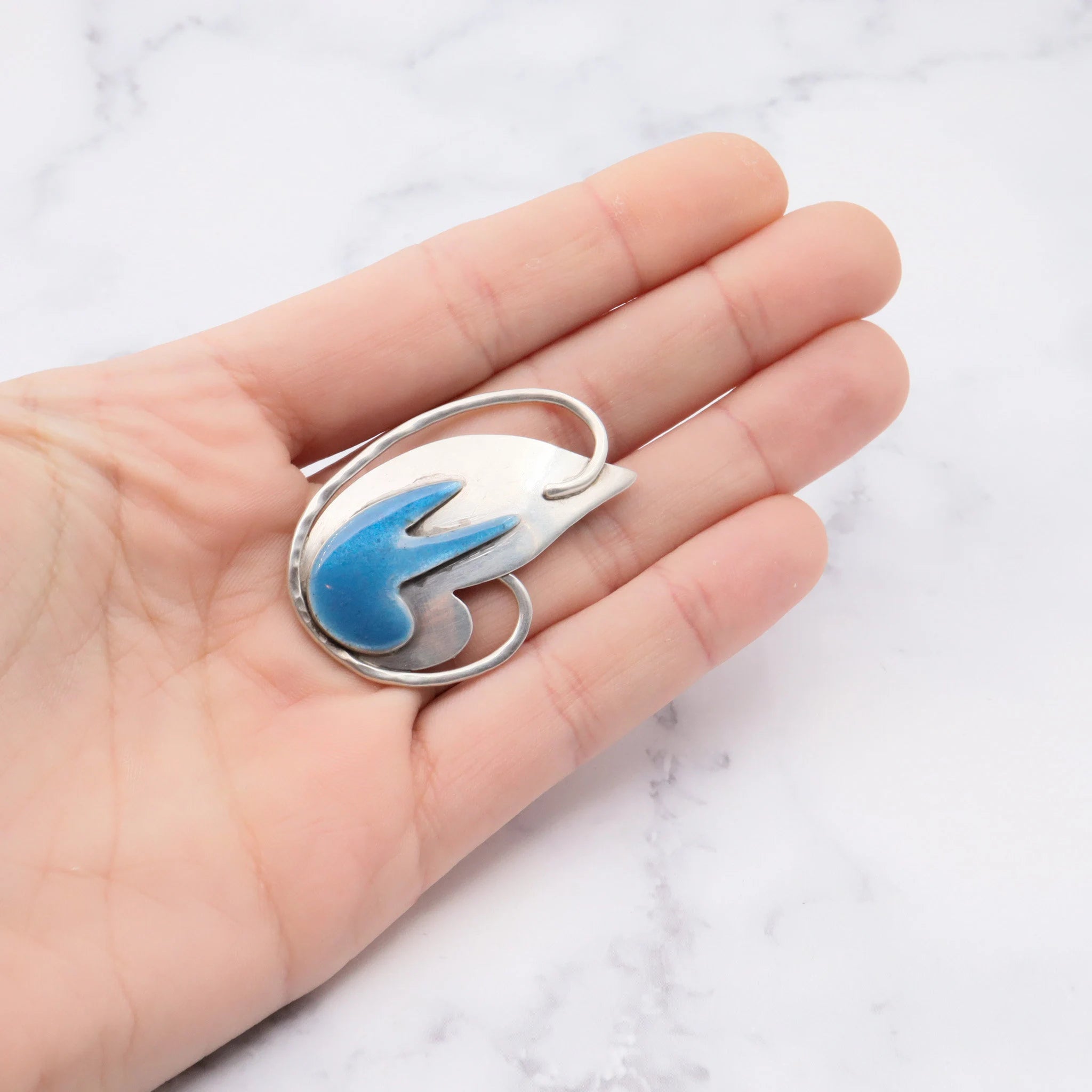 Antique arts and craft period sterling/enamel abstract brooch